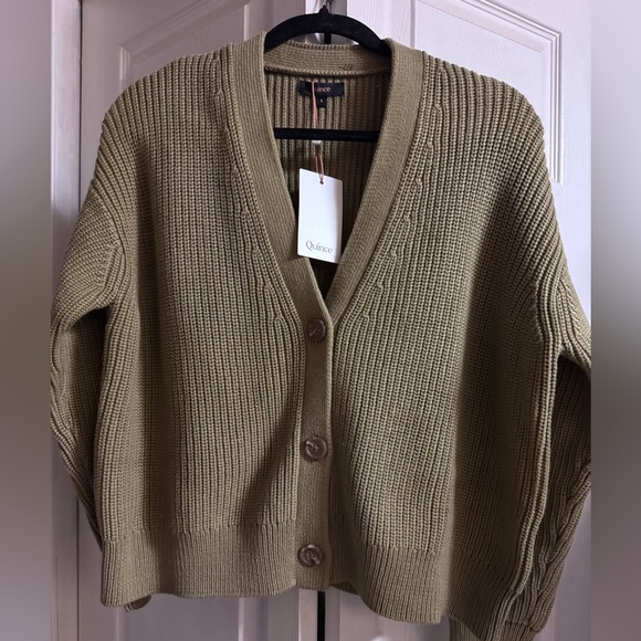 Quince Organic Cotton Fisherman Boxy Cropped Cardigan small NWT herb green - Picture 7 of 12